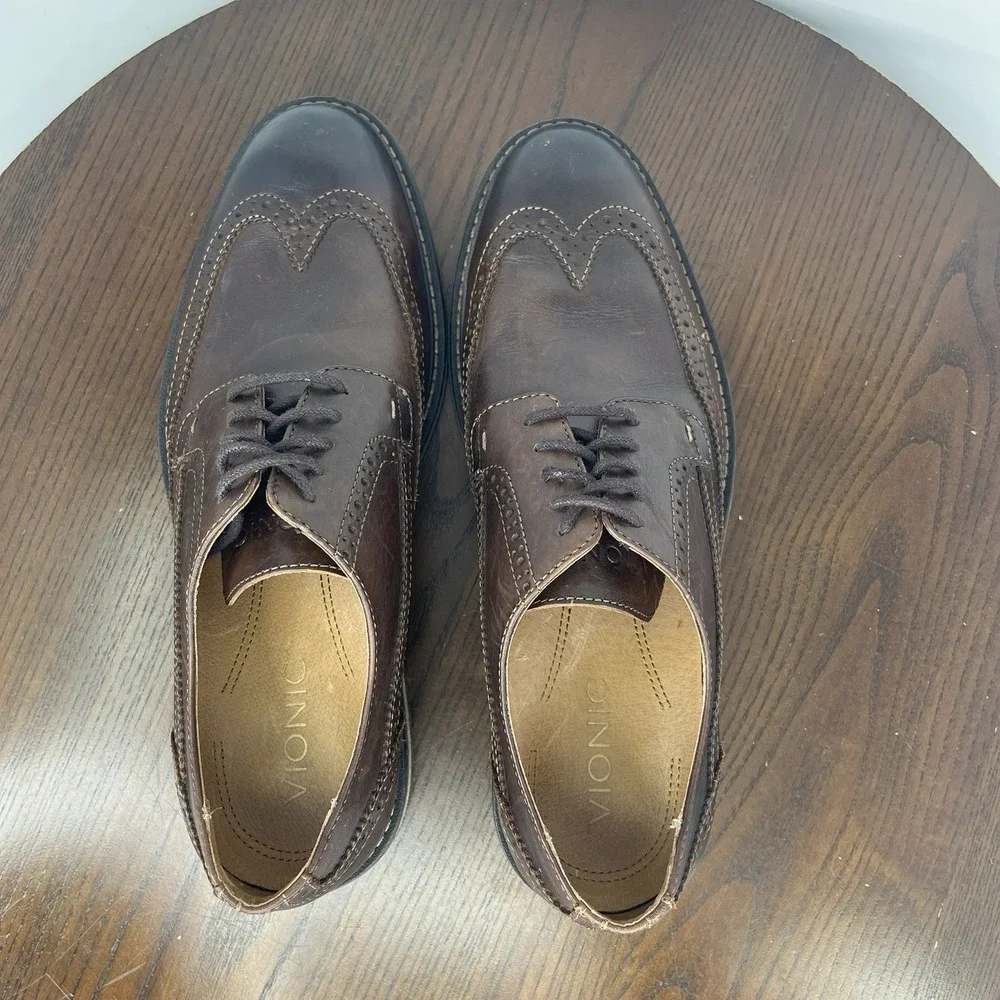 Vionic Bowery Bruno Shoes Men's 10 Brown Leather‎ Wingtip Oxford Brogue Dress